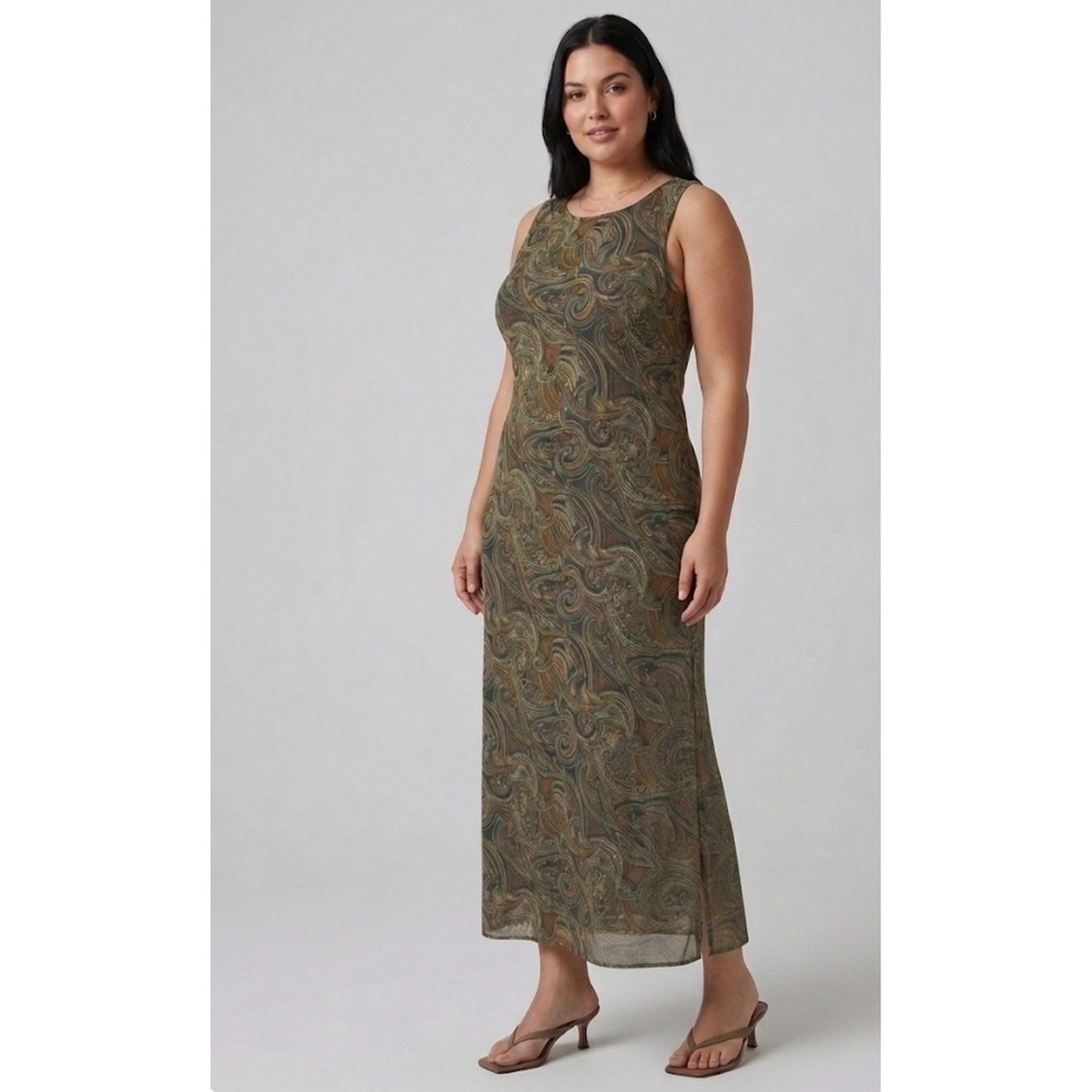 Vtg 90s Kathie Lee Paisley Maxi Dress 12 14 Whimsigoth Grunge Earthy Sleeveless